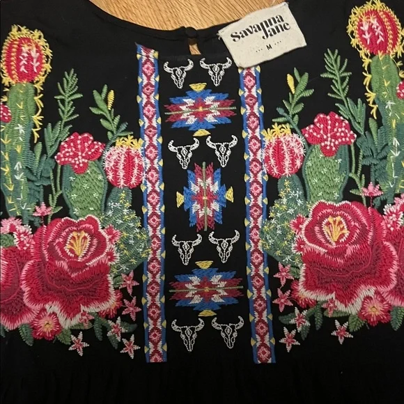 Savanna Jane Black Blouse with Floral Embroidery medium super soft - Picture 3 of 5